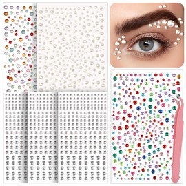 Face Gems Rhinestones Stickers, 1630 PCS Self-Adhesive Face Jewels and Pearl Stickers, 3/4/5/6mm Face Gems Stick-On for Makeup, Hair, Rhinestone Stickers for Face, Eyes, DIY, Nails, Body, and Crafts