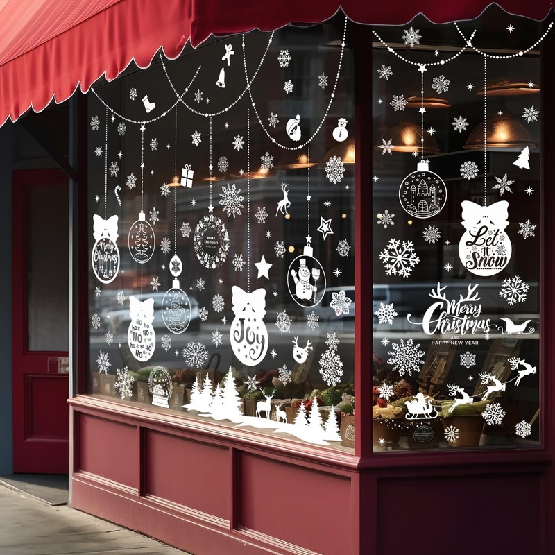 Hianjoo Christmas Stickers, Window Decorations, Double-Sided, Removable, Snowflake, Window Stickers,