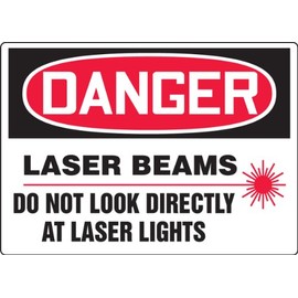 Accuform MRAD111XV Adhesive Dura-Vinyl Sign, Legend "Danger Laser Beams DO NOT Look Directly at Laser Lights", 7" Length x 10" Width x 0.006" Thickness, Red/Black on White