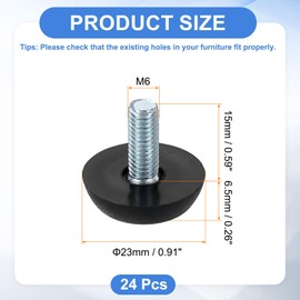 sourcing map 24Pcs M6 Thread Furniture Feet Levelers, 23x15mm Adjustable Leveling Table Feet, Screw on Furniture Glide Leveling for Chair Stool Legs, Black