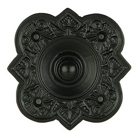 A29 Doorbell Button, Wired Doorbell Chime Push Button in Black Powder Coat Finish Vintage Decorative DoorBell, Fancy Doorbell with Easy Installation, Iron Door Bell, 3 3/4" x 3 3/4"