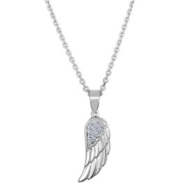 Sterling Silver Angel Wing Pendant CZ Fashion Necklace, 18"