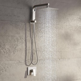 Shower Faucet Set with 10 Inch Shower Heads with Handheld Spray Combo, Rainfall Bathroom Shower System Rain Shower Head and Handle Set, Dual Shower Heads with Handheld Spray Combo, Brushed Nickel