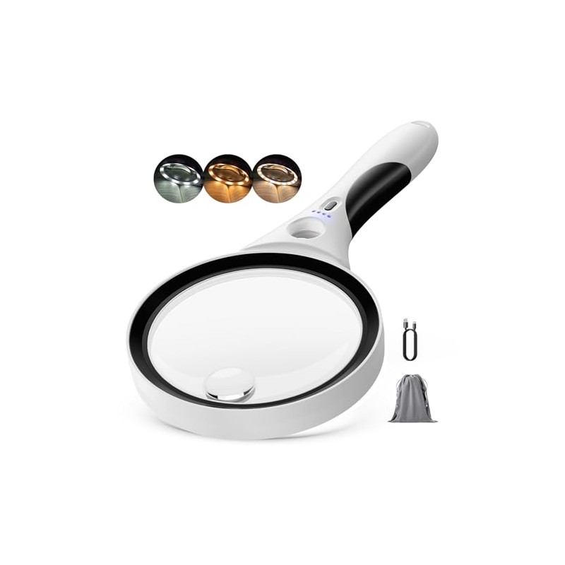 Rechargeable Magnifying Glass with Light, 10X 20X 45X Handheld Lighted