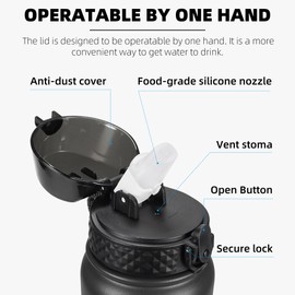 Fanhaw 32 Oz Stainless Steel Insulated Sports Water Bottles with Straw for Kids, Men and Women (Black)