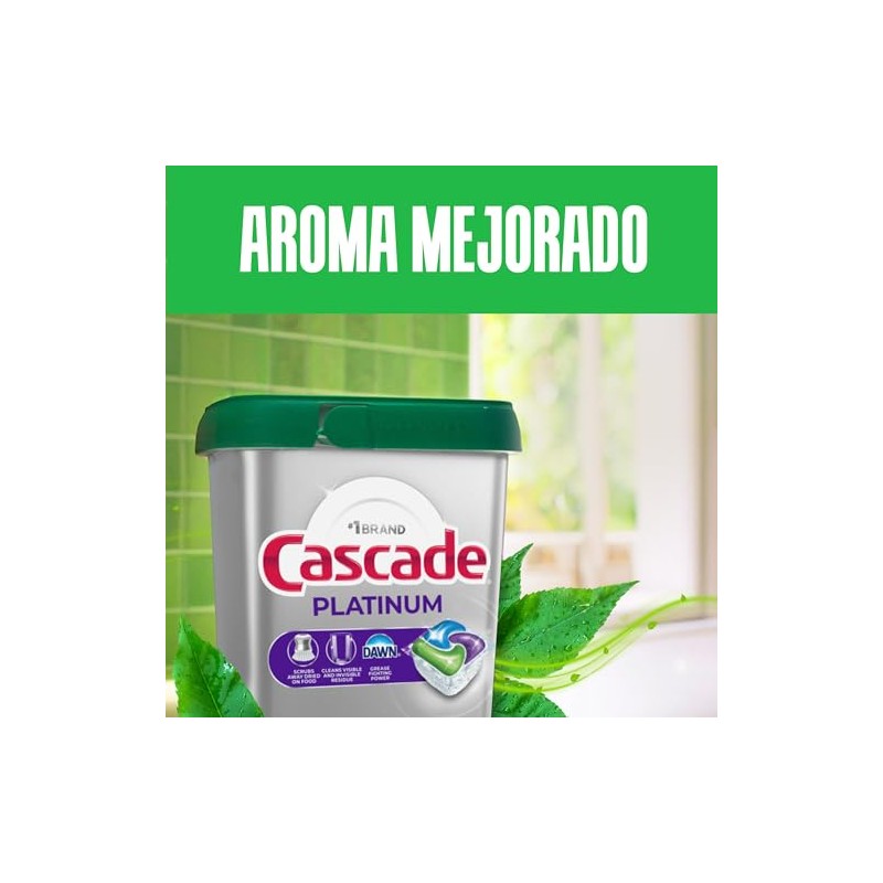 Cascade Platinum Pods Detergente para Lavavajillas, Remueve Comida Pegada Sin