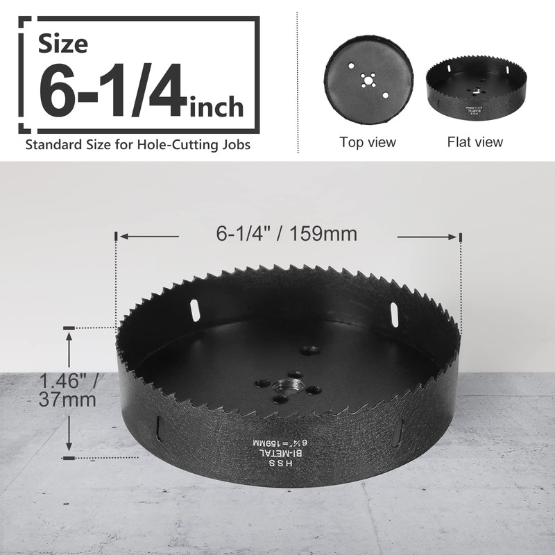 6-1/4 Inch Hole Saw with 1/2" Hex Shank Quick Change