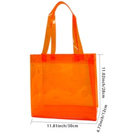 TotePrint 1pcs Waterproof Large Transparent Pvc Shopping Clear Tote Bag with Handles Clear Tote Bags for Work Beach，Sports, Orang, Large