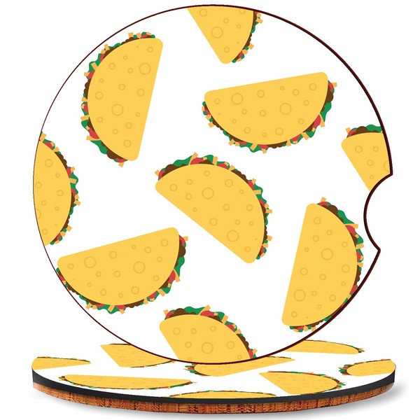 Set of 2, Car Coasters, Tacos Mexican Food Pattern, Absorbent