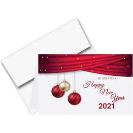 2022 Happy New Year Cards & Envelopes | Christmas, Holiday, Xmas, New Year's Red Thank You Greeting Card Set – 25 Half Fold Cards & A7 Envelopes | 5 x 7 Inches