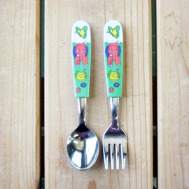 Nagao Children's Spoon and Fork Set, 5.4 inches (13.8 cm), Elephant, Dishwasher Safe, Made in Japan