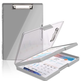 SFLHHDM Clipboard with Storage,Heavy Duty Clip Boards 8.5x11 with 2 Storage Case,Clear Visible Panel Storage Clipboards,Side Opening Nursing Clipboard Folder for Office Supplies-Gray