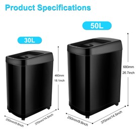 Smartowner 8 Gallon Motion Sensor Trash Can with Roll Lid & Wheels - Automatic Touchless Trashcans for Kitchens, Bedroom, Office Trash Bin (Black)