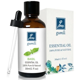 GM Gumili Basil Essential Oil 1 Oz – 100% Pure Natural Basil Oil for Diffuser, Skin, Massage & DIY, Fresh Herbaceous Aroma
