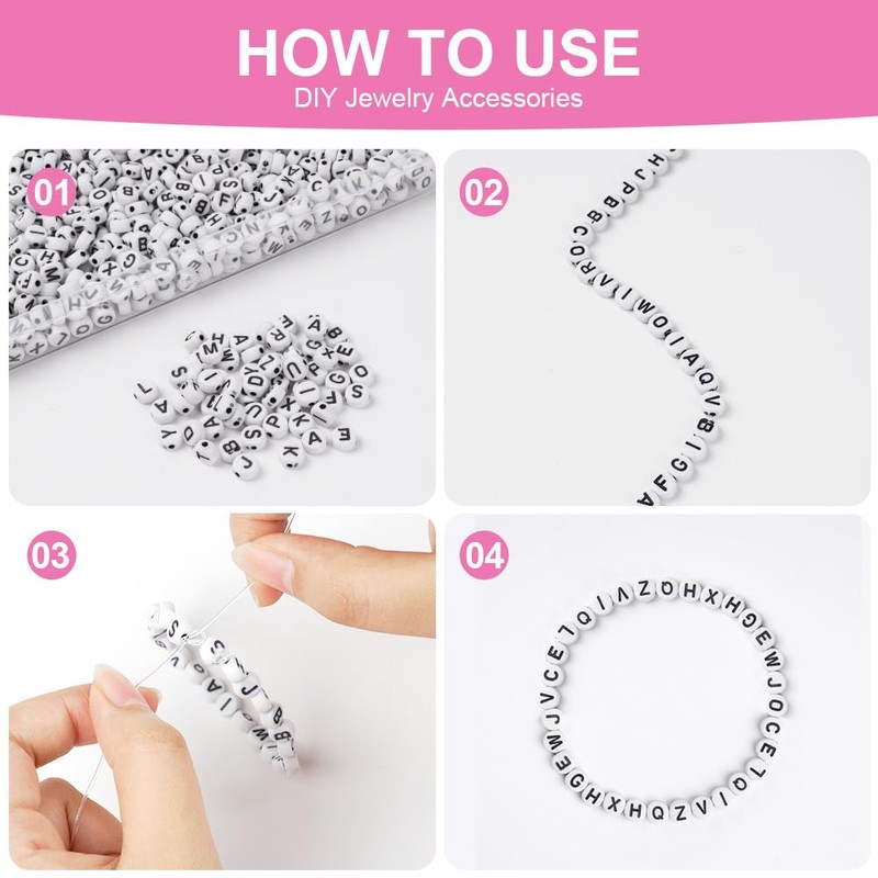 Vicloon 1200 Pcs Acrylic Letter Beads, 7mm White Alphabet Beads