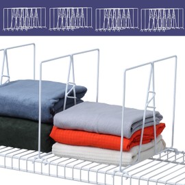 ziroland Wire Shelf Dividers - White Closet Organization & Storage Organizer - No Tool Shelf Divider for Wire Shelves - Metal Shelf Accessories – for 12“ Deep Wire Shelves – Tall 12” Height – 8 Pack