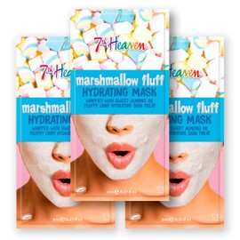 7th Heaven Marshmallow Fluff Hydrating Face Masks with Sweet Almond Oil and Aloe Vera to Moisturise Skin - Pack of 3