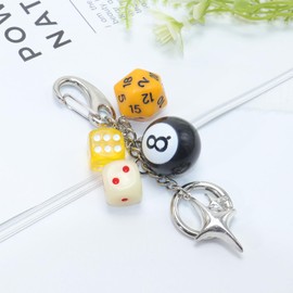 Atifober Magic 8 Ball Keychain, Yellow Dice Keychain Goth Bag Purse Handbag Accessories with Star And Keyring Purse Chain Charm Goth Accessories for Women Men