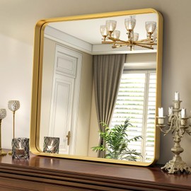 30"x 30" Gold Bathroom Mirror - Aluminum Framed Wall Mirror, Bathroom Wall Mounted Vanity Mirror, Modern Bathroom Mirror, Bedroom, Living Room Wall Mirror, Hang Horizontally or Vertically