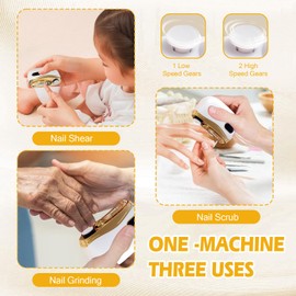 Electric Nail Clipper，3 in 1 Electric polishing Nail Clip Storage Electric Nail Clipper，LED Lighting, Nail Trimmer Electric，Suitable for Baby Children, Adults, and Elderly (White)