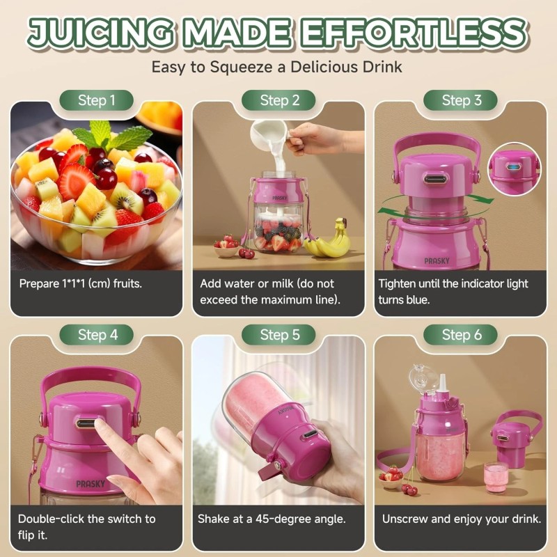 Prasky Portable Blender, Prasky Personal Blenders for Shakes and Smoothies