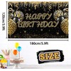 Happy Birthday Backdrop Black and Gold Glitter Leopard Print Balloons