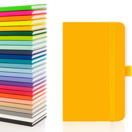 Notes London Eco A6 Notebook with Lined Pages, Pen Loop, Ribbon, Date Marks and Paper Pocket, Pocket Hardback Journal, Note, sustainably sourced paper (Yellow)