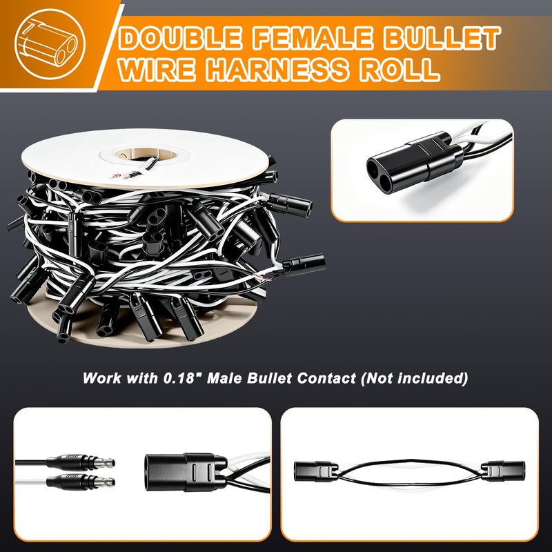 RVRVHOMM 150 Counts 2-Prong Double Female Bullet Plug Wire Harness