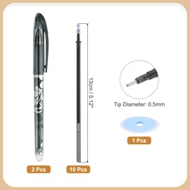 PATIKIL 2Pack Erasable Gel Pens with 10 Refills & 1 Eraser, 0.5mm Heat Erasable Pens for Fabric Black Ink Fabric Markers for Sewing Quilting Planner Writing