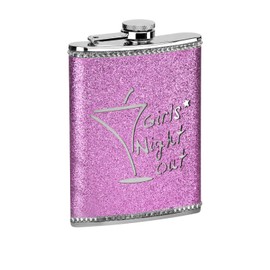 Premier Housewares Girls Night Out Glitter Hip Flask - 8 Oz - Hot Pink
