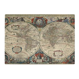 Kitchen Chopping Board Glass - Henricus Hondius II - Vintage World Map 2 - Textured Worktop Saver Cutting Board - Heat Resistant, Shatterproof and Hygenic - 28.5 x 20 cm