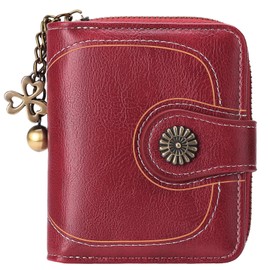 LEEXTON Small Compact Wallet for Women RFID Blocking Leather Card Holder Trifold Wallets with ID Window and Zipper Coin Pocket