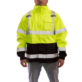 Tingley Rubber Corp Standard Icon High Visibility Jacket with Attached Hood, Fluorescent Yellow-Green/Black, Medium