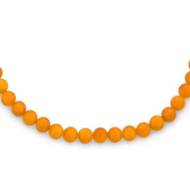 Plain Simple Smooth Western Jewelry Classic Yellow Orange Created Jade Round 10MM Bead Strand Collarbone Necklace for Women Teen Silver Plated Toggle Clasp 17 Inch