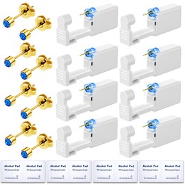 Get the Perfect Ear Piercing with 24 Pcs Premium Ear Piercing Kit - Includes 8 Blue CZ Diamond Earrings and 8 Easy-to-Use Self Ear Piercing Gun - Safe and Painless