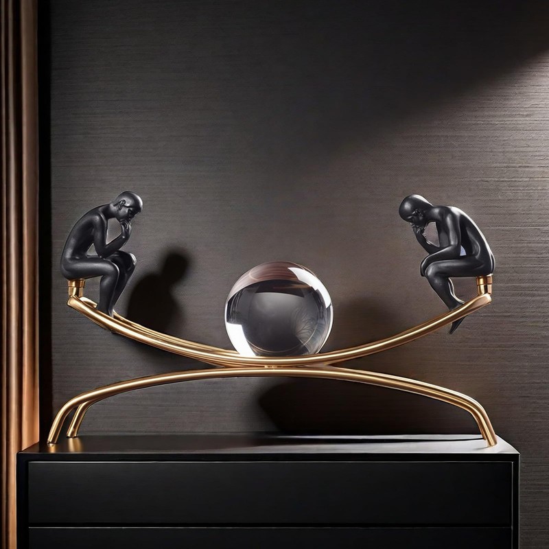 XINDAM Elegant The Thinker Thinking Man Statue with Crystal Ball
