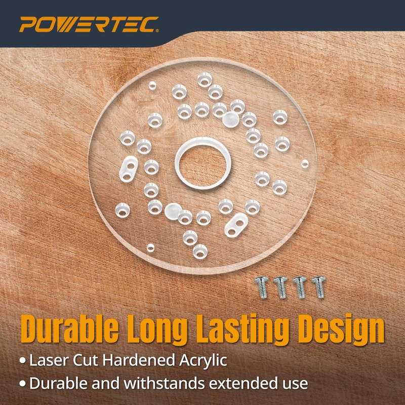 POWERTEC Router Base Plate Acrylic 5-3/4" w/Screws & Predrilled Holes