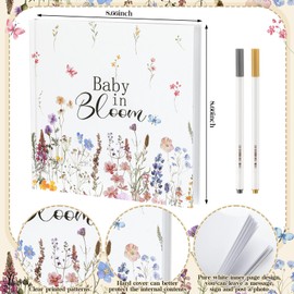 Humyoun Wildflower Baby in Bloom Baby Shower Guest Book Decorations with 2 Markers Sign in Guest Book Scrapbook Gender Revel Photo Album 8.7'' x 8.7" for Party Favors Gift Guests 144 Pages