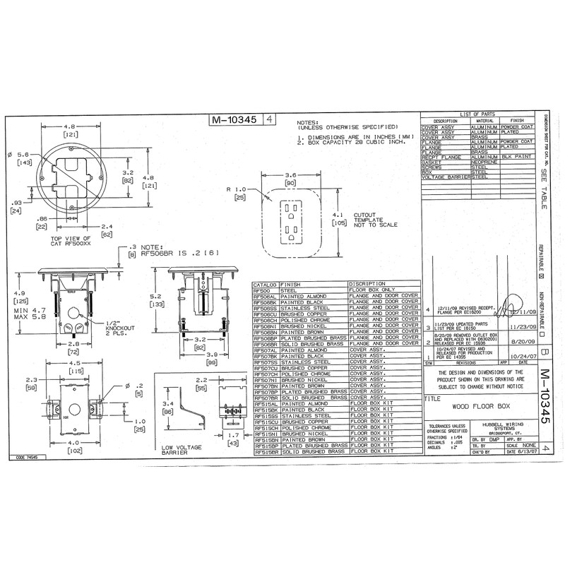 Bryant Electric RF515BP Floor Box Kit, Brass