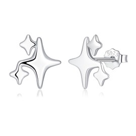 Loutade Silver Star Stud Earrings for Women, 925 Sterling Silver Starburst Stud Earrings, 10mm Cute Cartilage Sleeper Triple Star Earrings, Dainty Tiny Silver Shooting Star Studs for Teen Girls