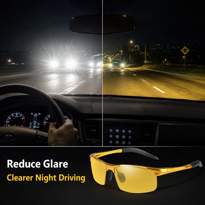 Yellow Lens Driving Glasses for Low-Light Use – Semi-Polarized Anti-Glare