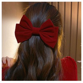 Xduargs Vintage Style Satin Bow Large Velvet Bow French Hairpin with Big Bow Winter Ribbon Bow Hair Clip Decorative Hair Accessories for Women (Red 2)