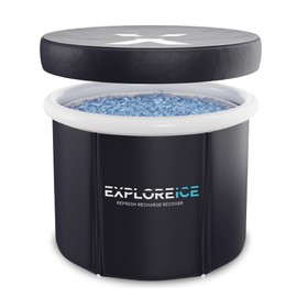 Explore Ice Bath Pro Max Extra Large Outdoor Inflatable Portable Athlete Cold Water Therapy Plunge Barrel Bath Tub with Lid and Carry Bag, Black/White