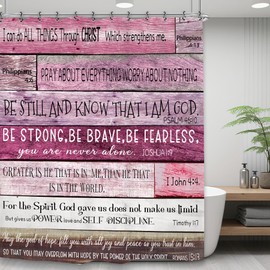 Yookeb Bible Verse Christian Bathroom Shower Curtain 60W by 71H Inch Quotes Inspirational Motivational Positive Farmhouse Rustic Scripture Wood Wooden 12 Plastic Hooks Waterproof Decor