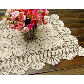 Damanni Rectangular Cotton Handmade Crochet Lace Table Runner Doilies Table Dresser Scarf Décor,19 Inch by 24 Inch，Beige