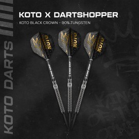 KOTO Black Crown 90% Darts 23 G, Black & Silver, Darts Set Including 3 Barrels, Flights + Shafts & Dart Wallet, Fixed Ring Grip