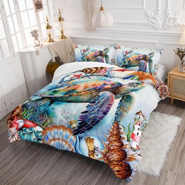 AILONEN Kawaii Sea Turtle Comforter Set Queen Size, Marine Life Bedding Set for Teens Boys and Girls,Nautical Coastal Comforter Sea Turtle Duvet Set for All Season,3Pcs(1 Quilt Set+ 2 Pillowcases)