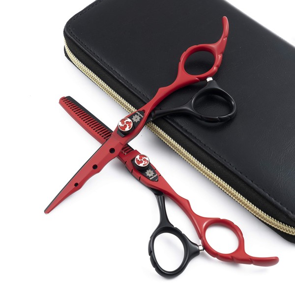 6.0" Professional Hairdressing Cutting Shear Set - Salon Hair Thinning Scissor Kit for Barber - by Dream Reach (Black&red)
