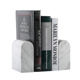 Koville Greek Natural Marble Bookends for Shelves, Book Ends for Heavy Books, 13LBS Ultra Heavy Duty Book Holders, Triumphal Arch Bookends Office Bookshelf Decor for CDs/Video Games(Volakas)