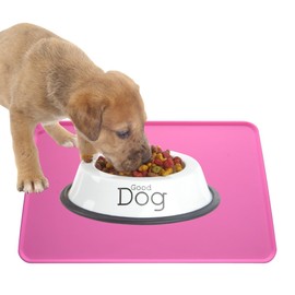 Dog Food Mat, Silicone Dog Cat Bowl Mat, Non Slip Pet Feeding Mat Waterproof Dog Placemat for Small Animals (21"x14.8", Pink)